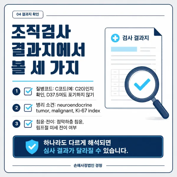 조직검사 결과지에서 볼 세 가지: 질병코드, 병리 소견, 침윤 깊이와 전이 여부