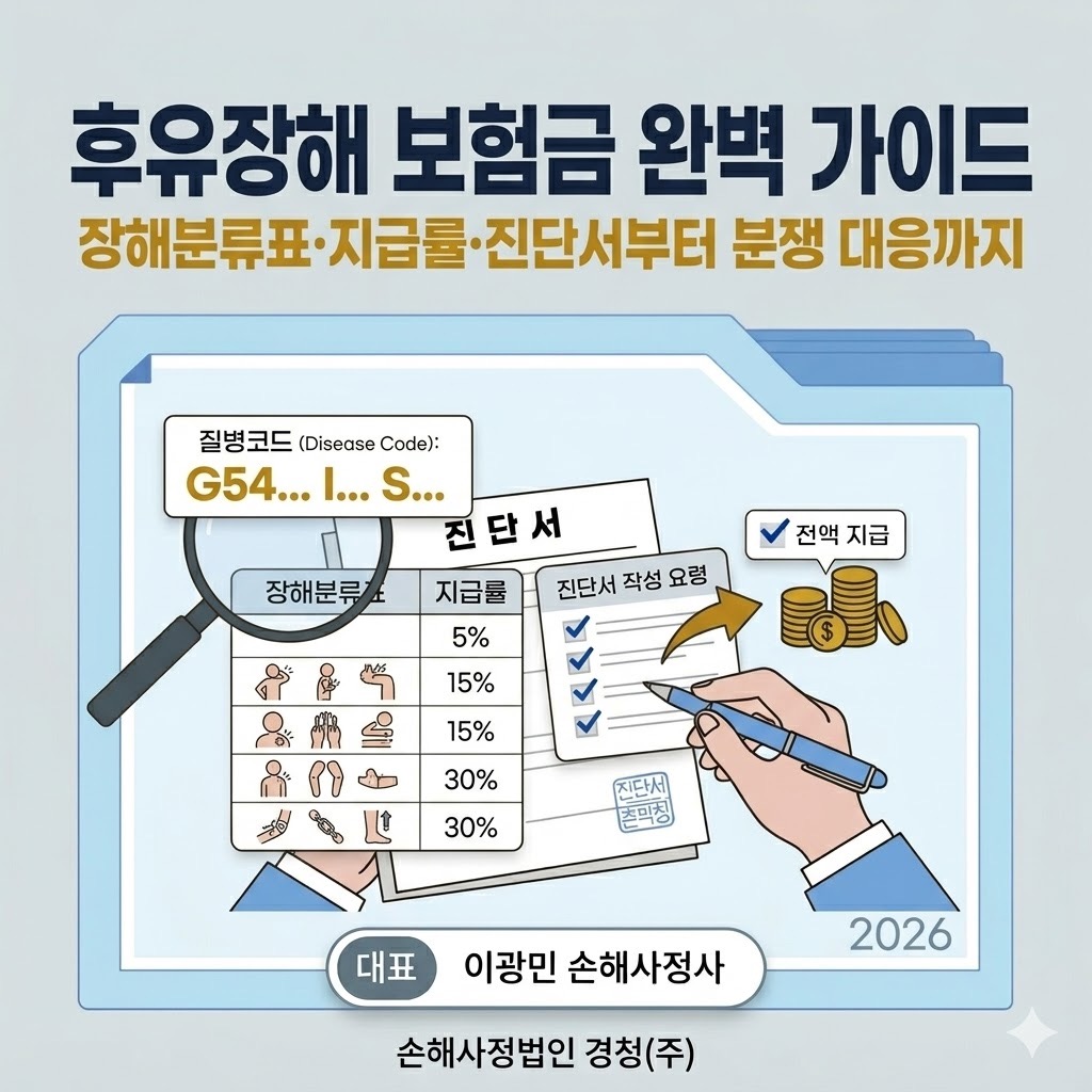 후유장해 보험금 완벽 가이드 — 장해분류표·지급률·진단서부터 분쟁 대응까지 (2026)